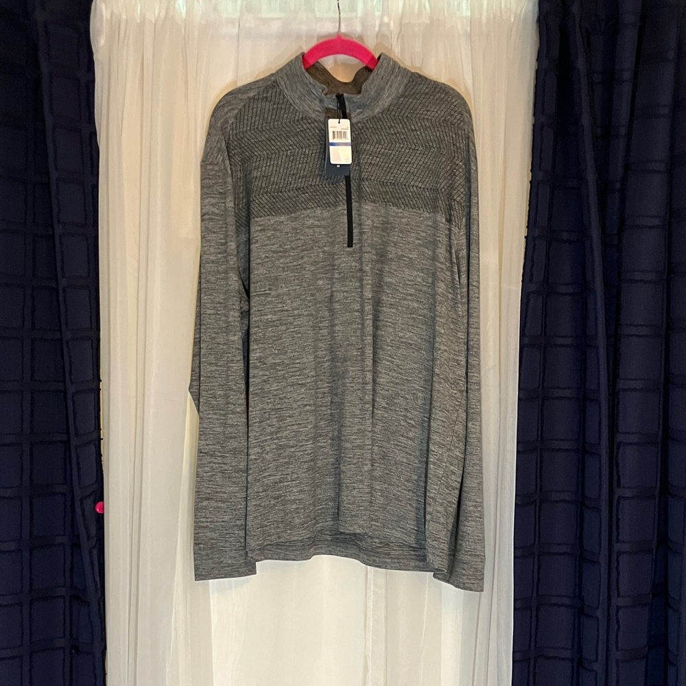 Perry Ellis Gray Long Sleeve Quarter Zip Lightweight Shirt